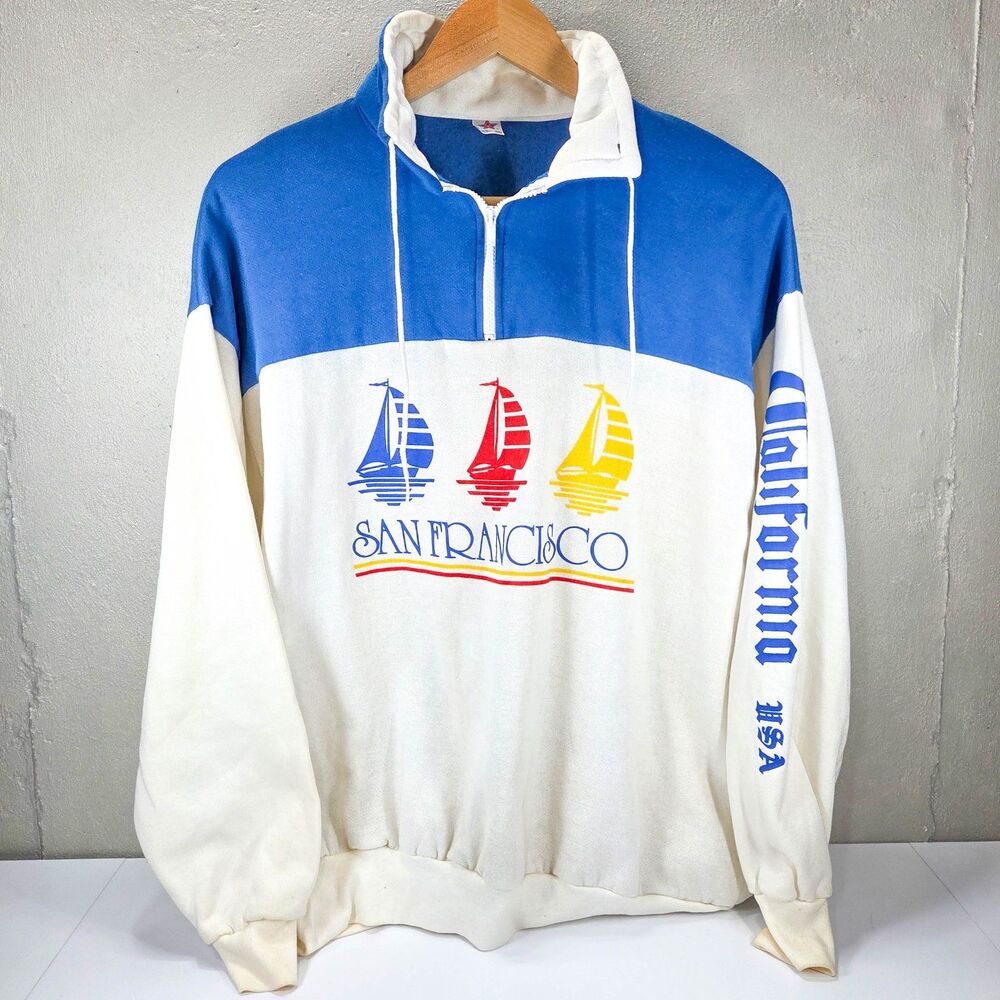 Vintage 80s San Francisco California Sailing Quarter Zip Sweatshirt Sz XXL